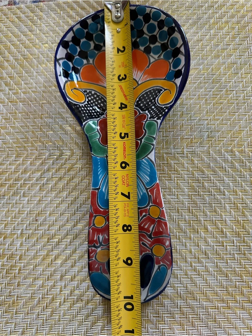 Hand-Painted Talavera Style Ceramic Spoon Rest - Multicolor Floral